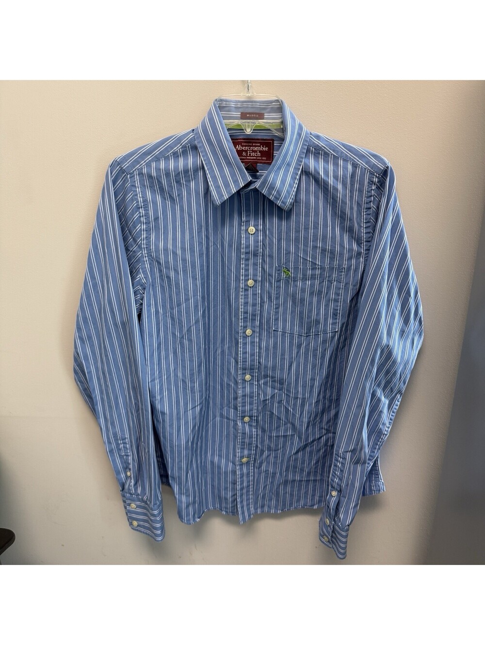Vintage Abercrombie & Fitch Muscle Fit Blue White Striped Button Down XL Y2K